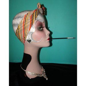 Vintage Orange Brown & Yellow Striped 1970s Nylon Scarf pinup retro rockabilly